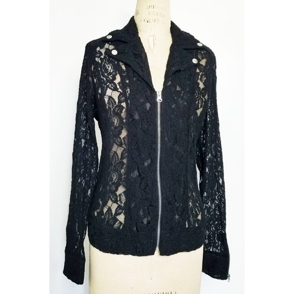 Hot in Hollywood Womens Sugar Moto Sheer Black Lace Jacket M NWT - Picture 12 of 13